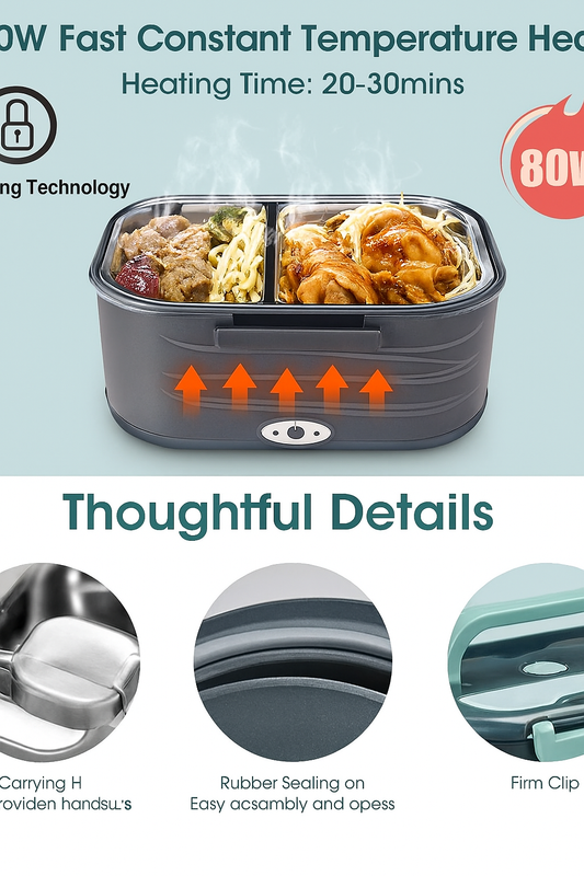 110V/12V/24V 40W 60W 80W Warmer Lunch Box Food Heater 2 Compartments Electric Lunch Box for Adults Car Truck Work Travel