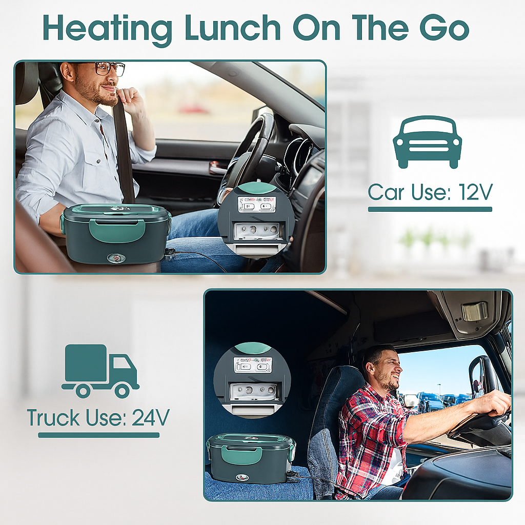 110V/12V/24V 40W 60W 80W Warmer Lunch Box Food Heater 2 Compartments Electric Lunch Box for Adults Car Truck Work Travel