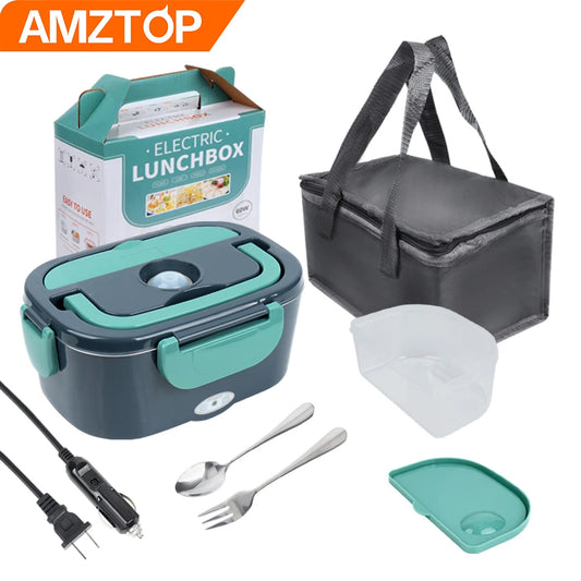 B10-1292 in Stock 110V and 12V 60W Stainless Steel Portable Food Warmer Heater 1.5L Electric Lunch Box for Car and Home