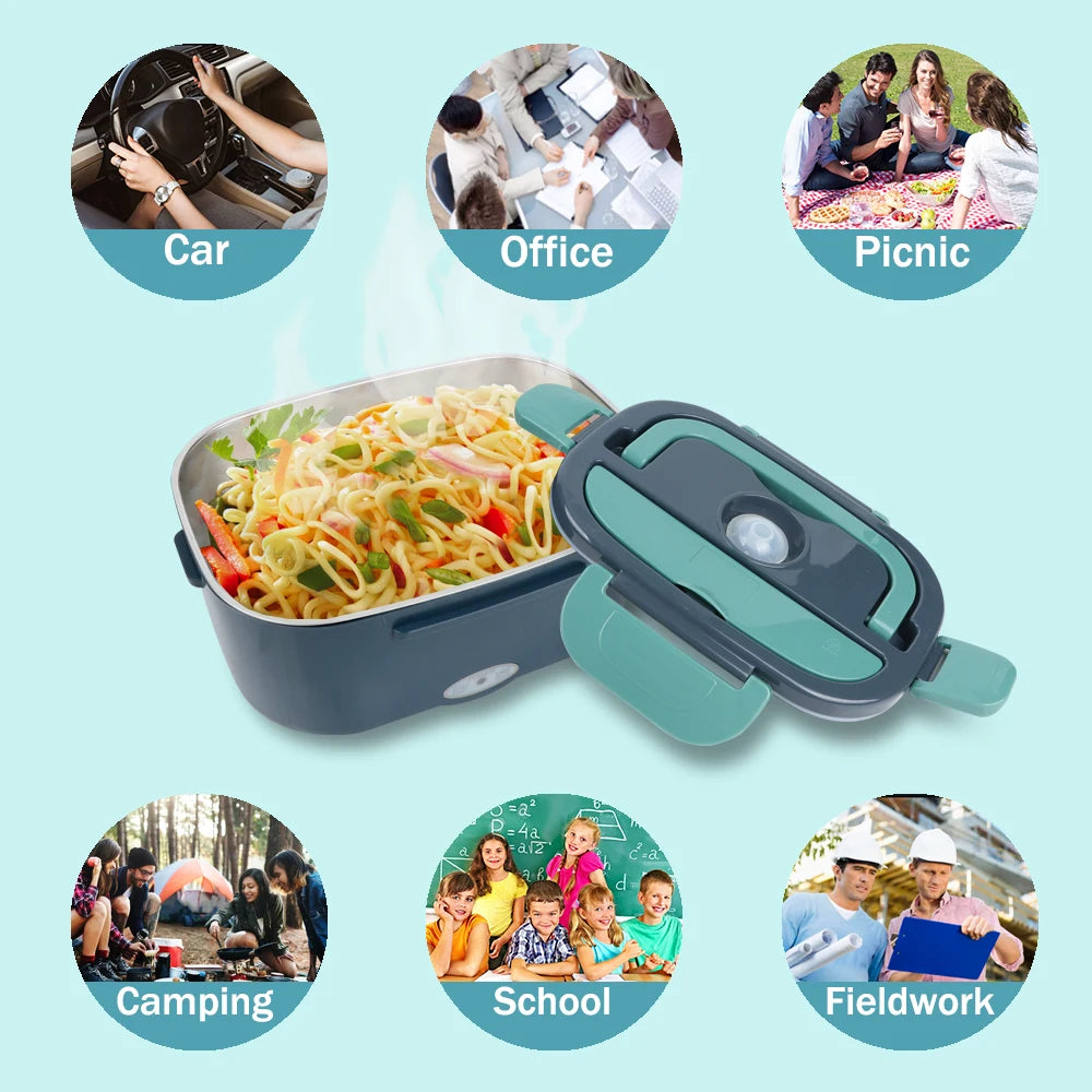 B10-1292 in Stock 110V and 12V 60W Stainless Steel Portable Food Warmer Heater 1.5L Electric Lunch Box for Car and Home