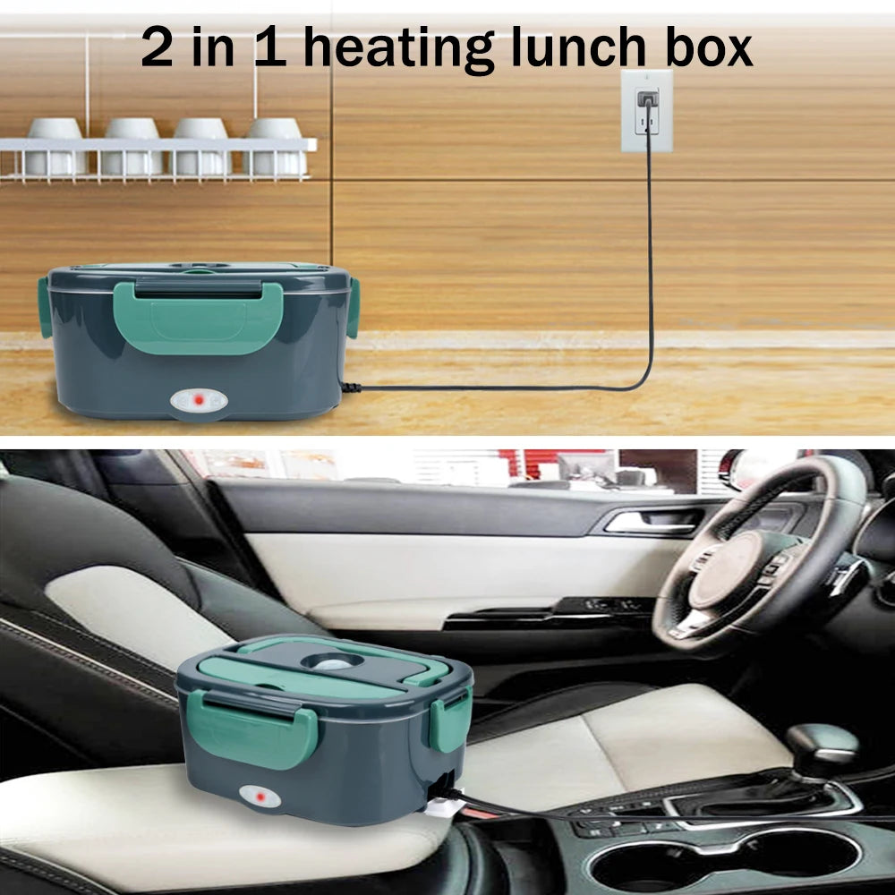 B10-1292 in Stock 110V and 12V 60W Stainless Steel Portable Food Warmer Heater 1.5L Electric Lunch Box for Car and Home